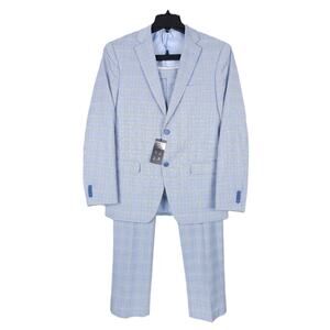 Alfani Men's Slim-Fit Tech Stretch 2-Piece Suit Light Blue Plaid 38R 32x30 NWT